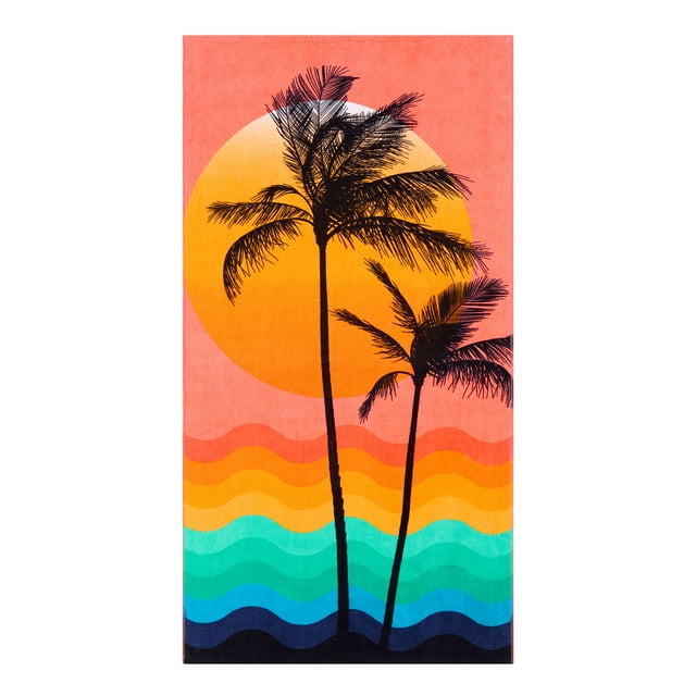 Cotton Blend Palm Print Beach Towel -34