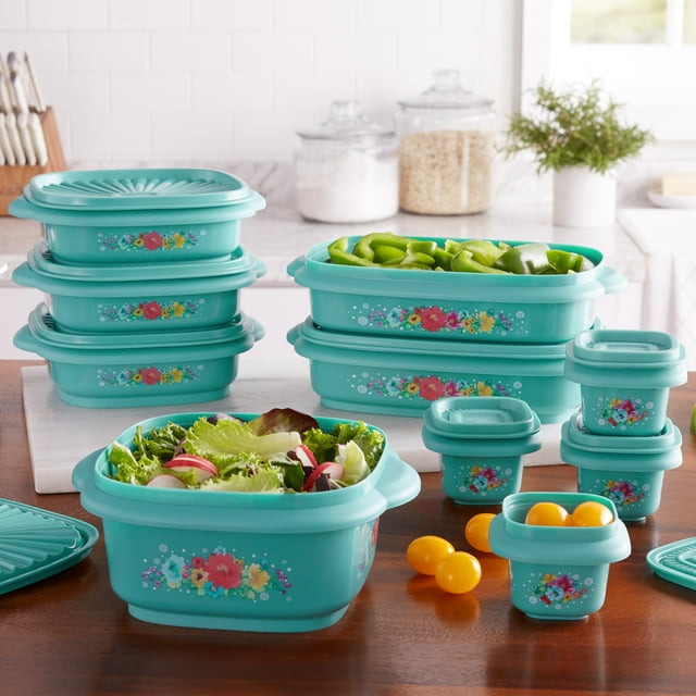 Plastic Food Storage Container Variety Set, Breezy Blossom 20 Piece