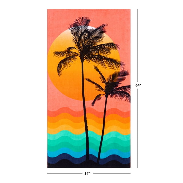 Cotton Blend Palm Print Beach Towel -34