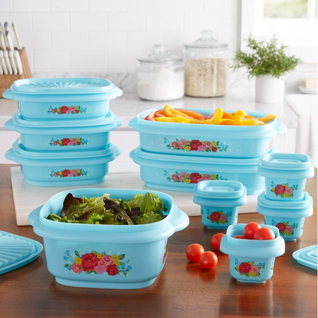 Plastic Food Storage Container Variety Set, Breezy Blossom 20 Piece