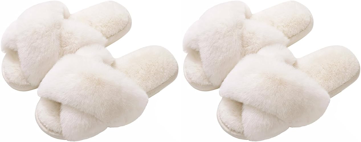 Women's Fuzzy Slippers, House Slippers, Open Toe Slippers