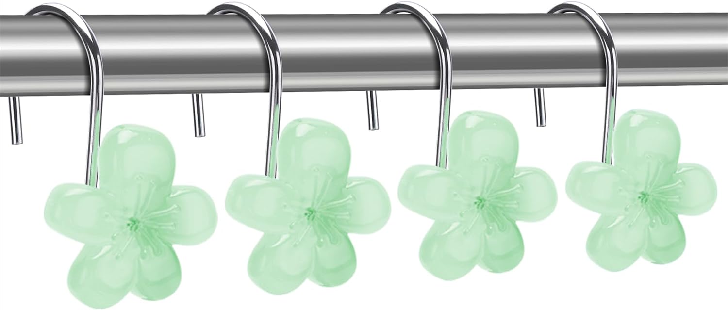 Flower Shower Curtain Hooks, Floral Themed Elegant Bathroom Decor, Curtain Hooks -Pack of 12