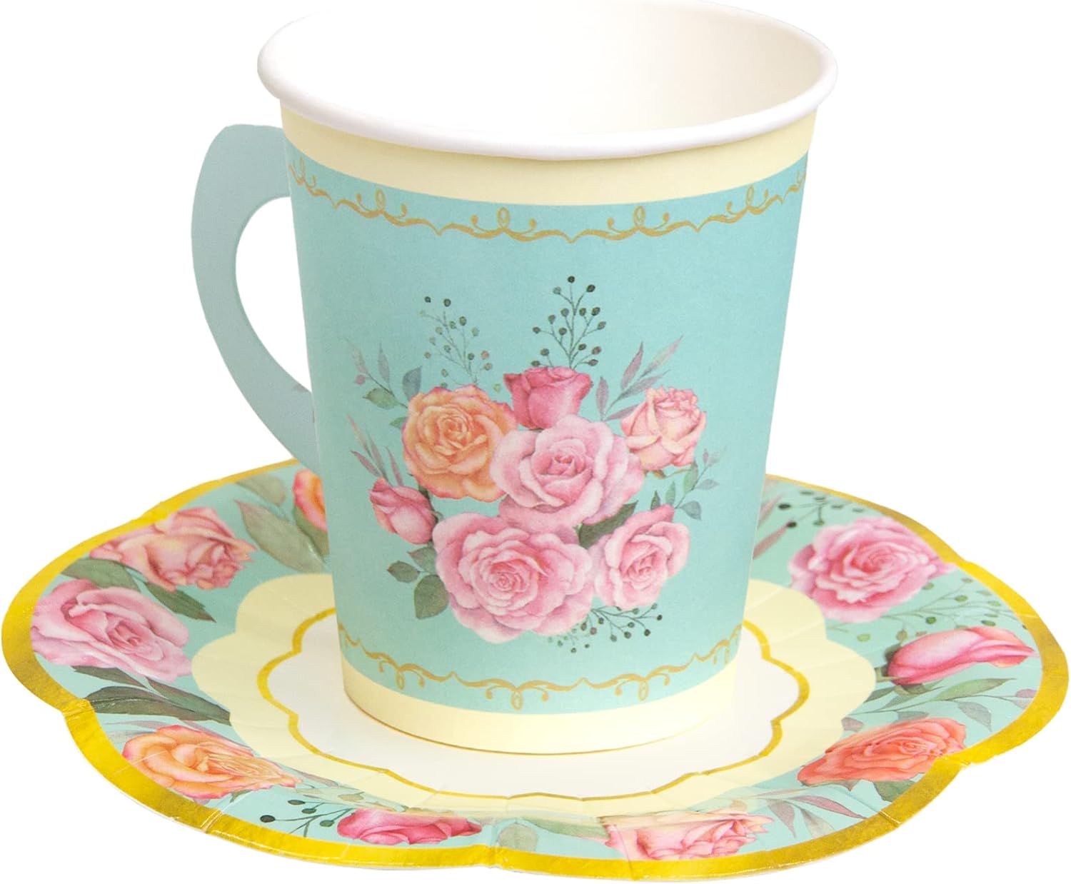 Tea Party Decorations, Paper Cups and Saucers, Disposable  Cups - 24 Sets