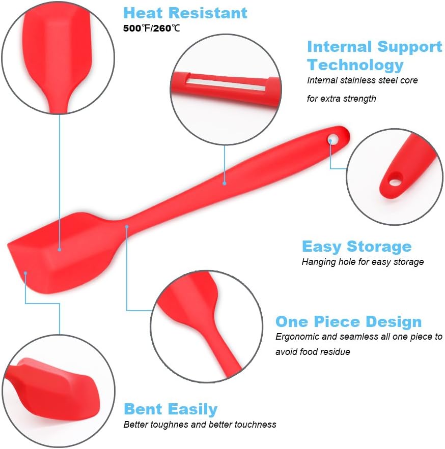 Silicone Spatula, Heat-Resistant Spatulas, Non-stick Rubber Spatulas with Stainless Steel Core -4-piece Set