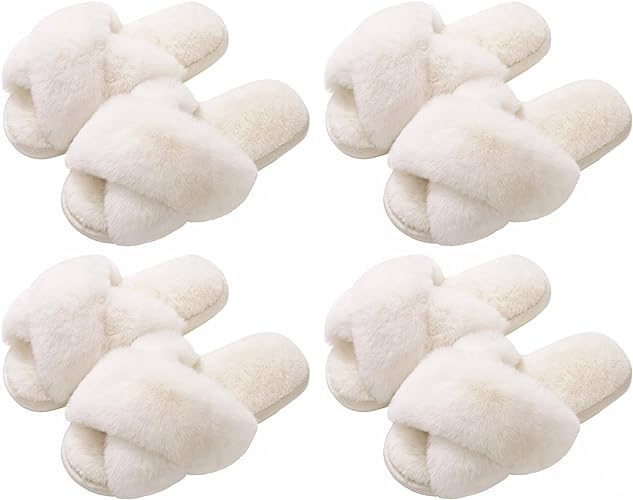 Women's Fuzzy Slippers, House Slippers, Open Toe Slippers