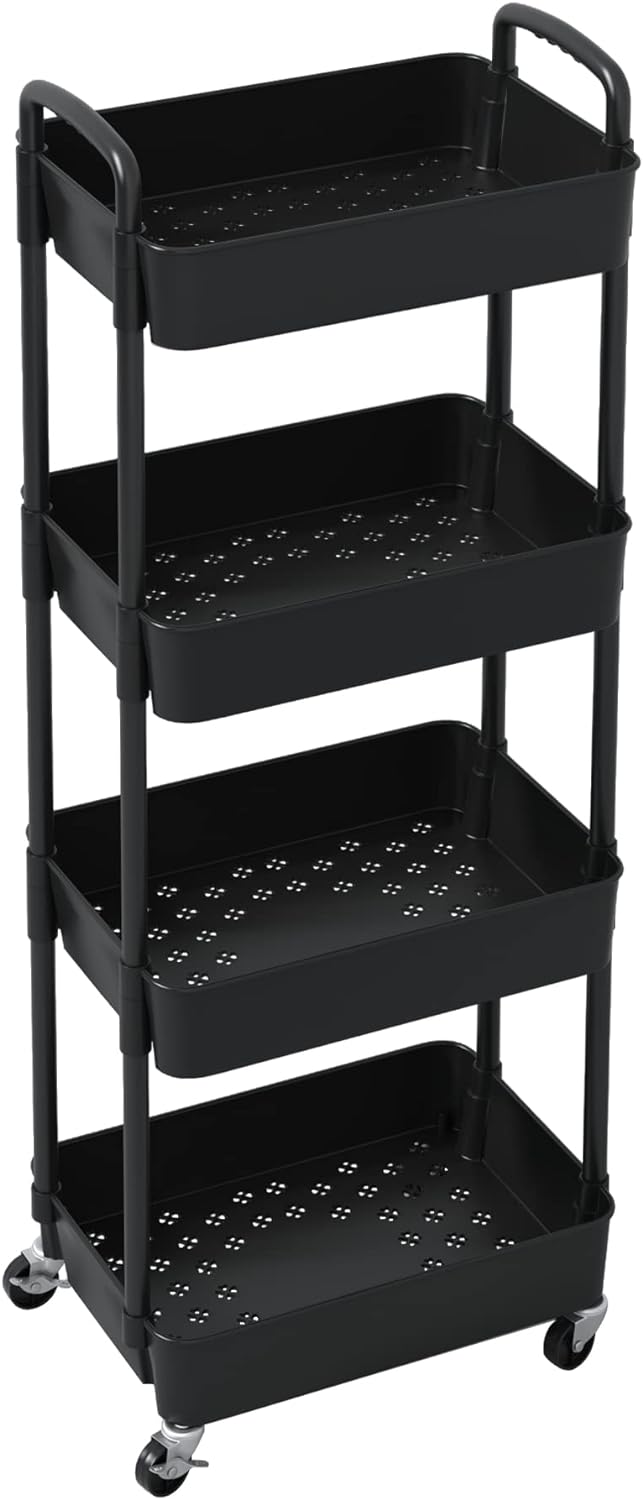 Plastic Rolling Utility Cart, Storage Trolley, Movable Storage Organizer, Storage Cart -3 Tier