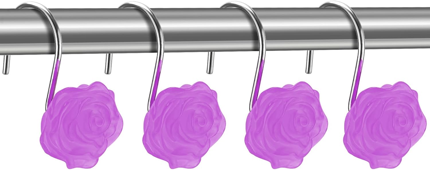 Flower Shower Curtain Hooks, Floral Themed Elegant Bathroom Decor, Curtain Hooks -Pack of 12