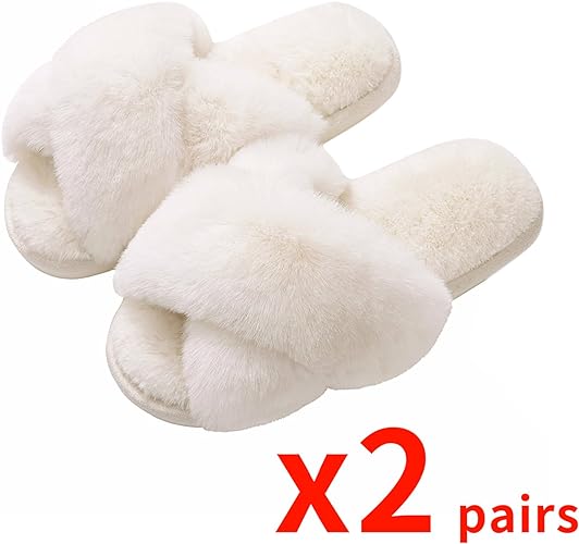 Women's Fuzzy Slippers, House Slippers, Open Toe Slippers