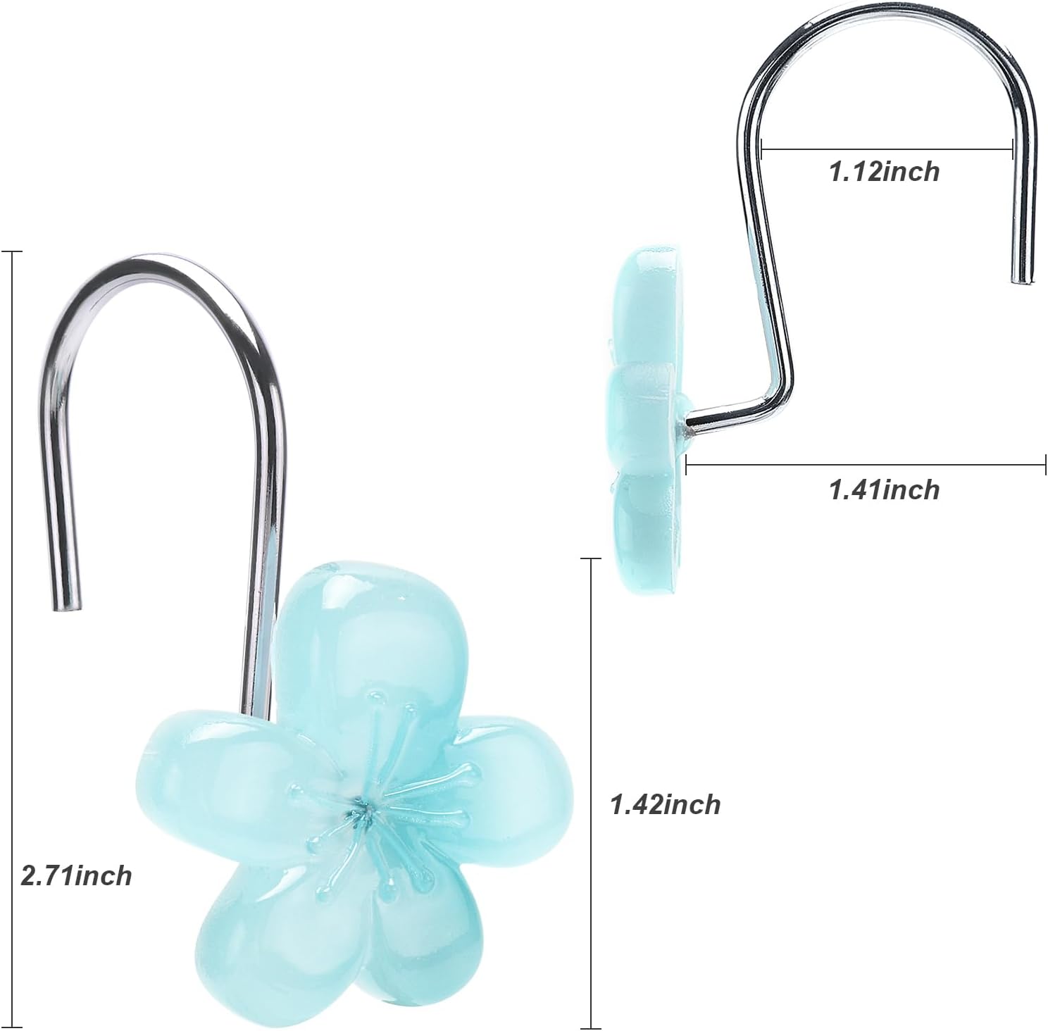 Flower Shower Curtain Hooks, Floral Themed Elegant Bathroom Decor, Curtain Hooks -Pack of 12