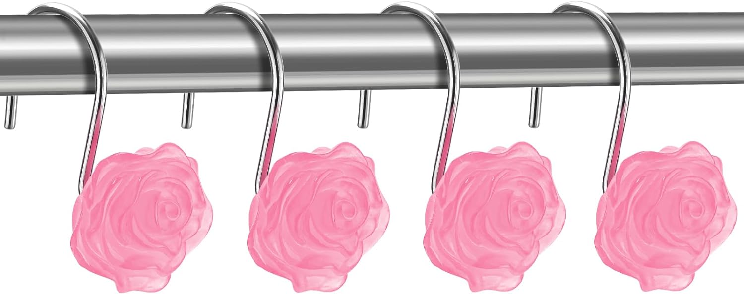 Flower Shower Curtain Hooks, Floral Themed Elegant Bathroom Decor, Curtain Hooks -Pack of 12