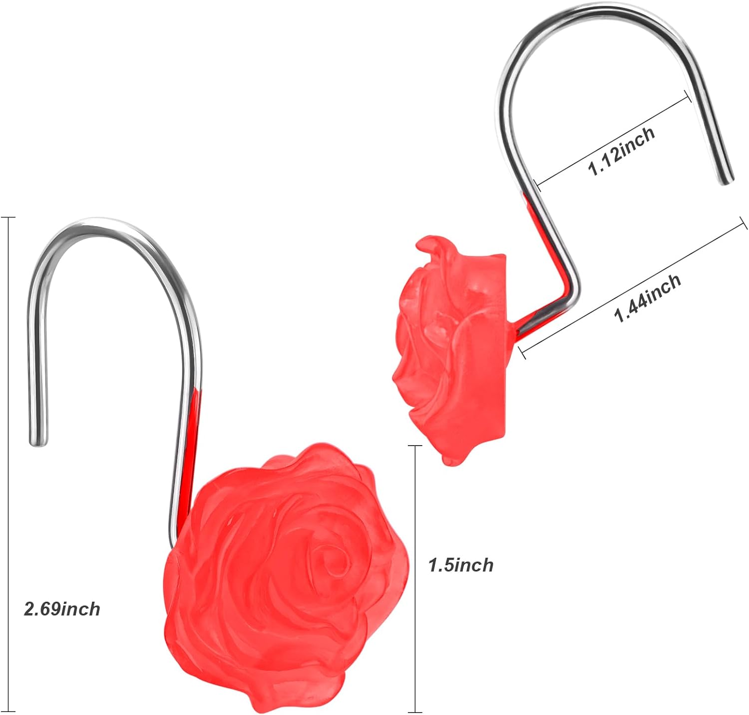 Flower Shower Curtain Hooks, Floral Themed Elegant Bathroom Decor, Curtain Hooks -Pack of 12