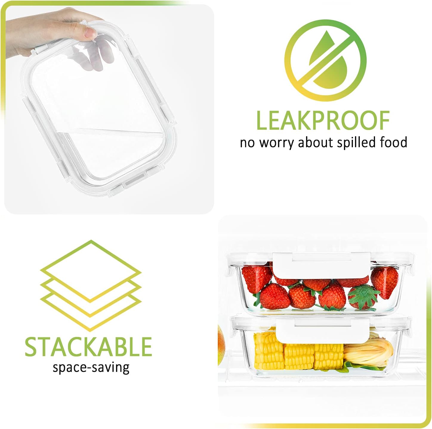 Glass Meal Prep Containers, Glass Food Storage Containers with lids, Lunch Containers -Pack of 10 (22 oz)