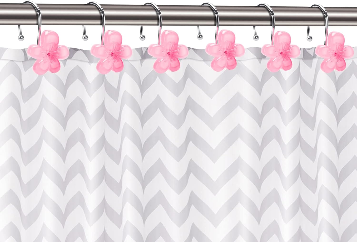 Flower Shower Curtain Hooks, Floral Themed Elegant Bathroom Decor, Curtain Hooks -Pack of 12