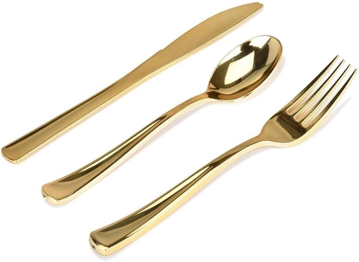 Gold Plastic Silverware Set, Disposable Cutlery Utensils, Flatware, Disposable Dinnerware -Pack of 160