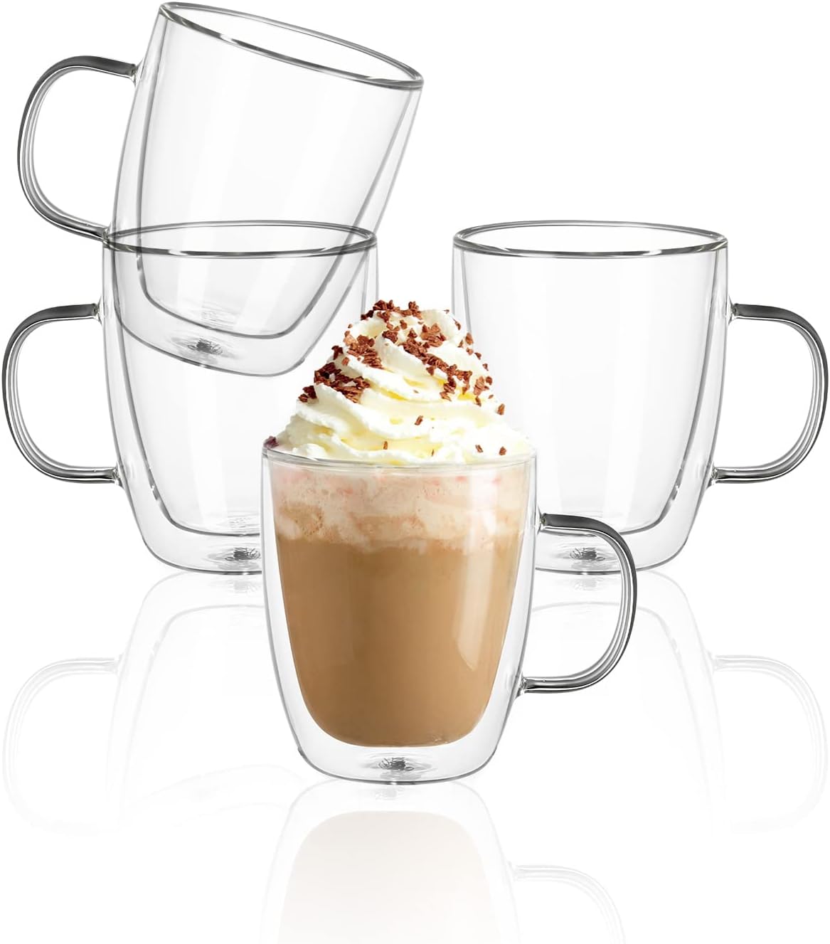 Double Wall Glass Coffee Mugs, Insulated Coffee Mugs, Coffee Mugs -Set of 2 (12.5 oz)