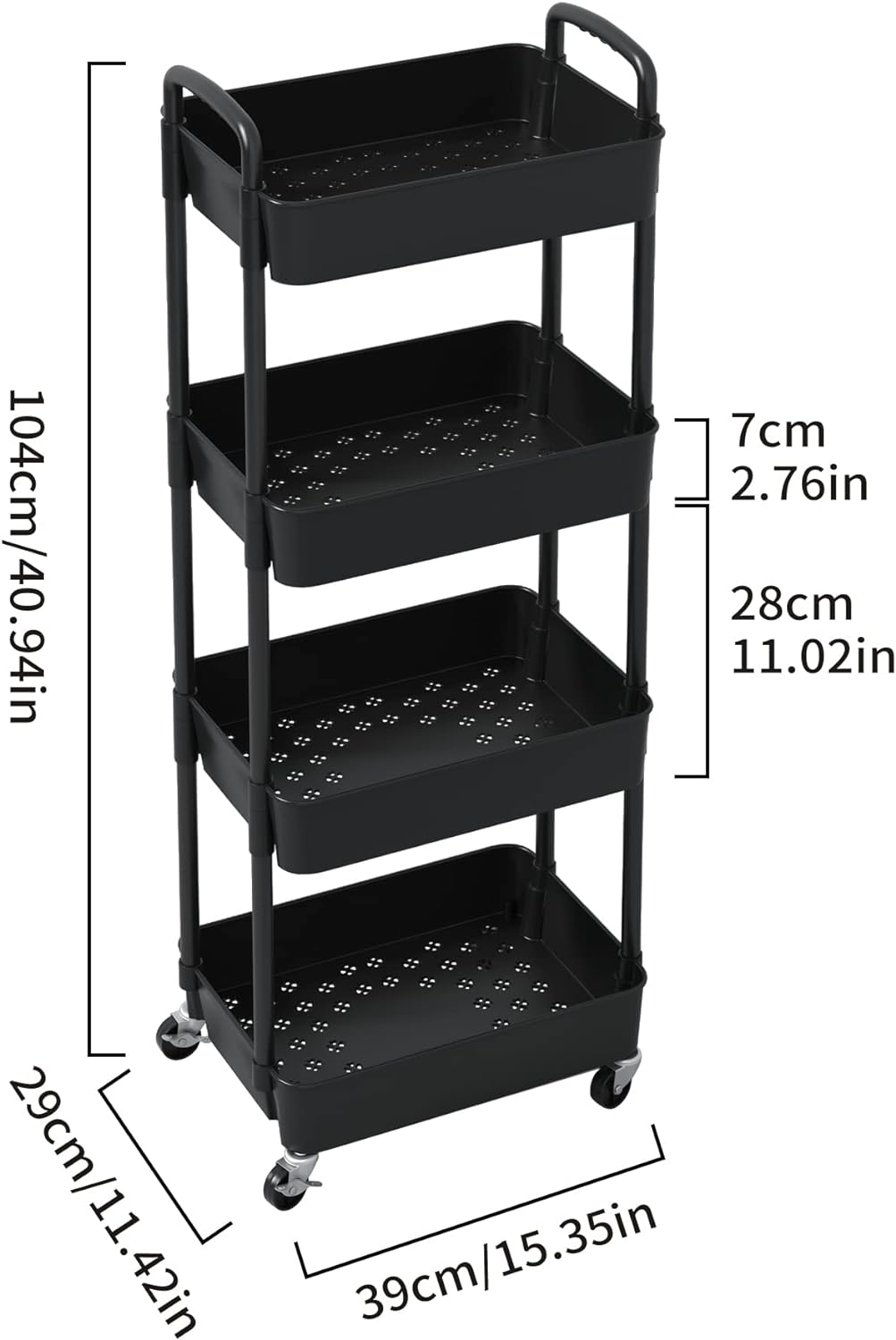 Plastic Rolling Utility Cart, Storage Trolley, Movable Storage Organizer, Storage Cart -3 Tier