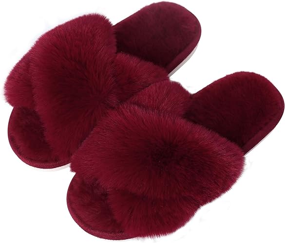 Women's Fuzzy Slippers, House Slippers, Open Toe Slippers