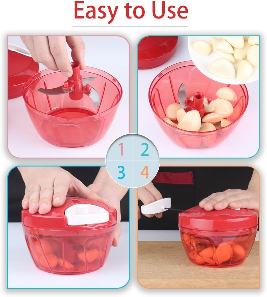 Manual Food Chopper, Vegetable Cutter, Chopper, Hand String Chopper, Smoothie Blender -900ml