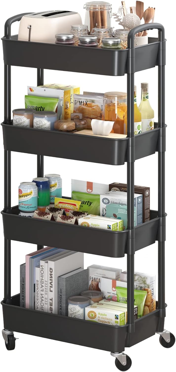 Plastic Rolling Utility Cart, Storage Trolley, Movable Storage Organizer, Storage Cart -3 Tier