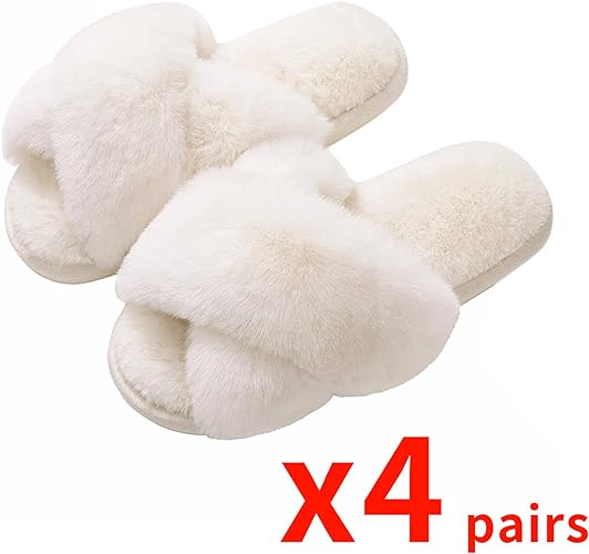 Women's Fuzzy Slippers, House Slippers, Open Toe Slippers