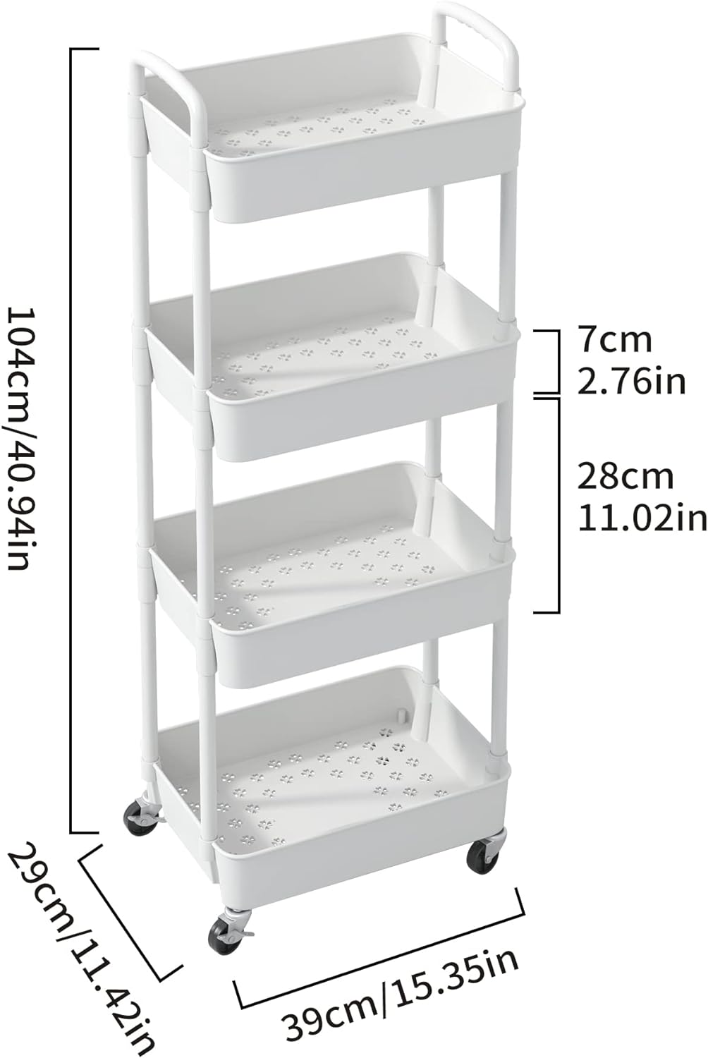 Plastic Rolling Utility Cart, Storage Trolley, Movable Storage Organizer, Storage Cart -3 Tier