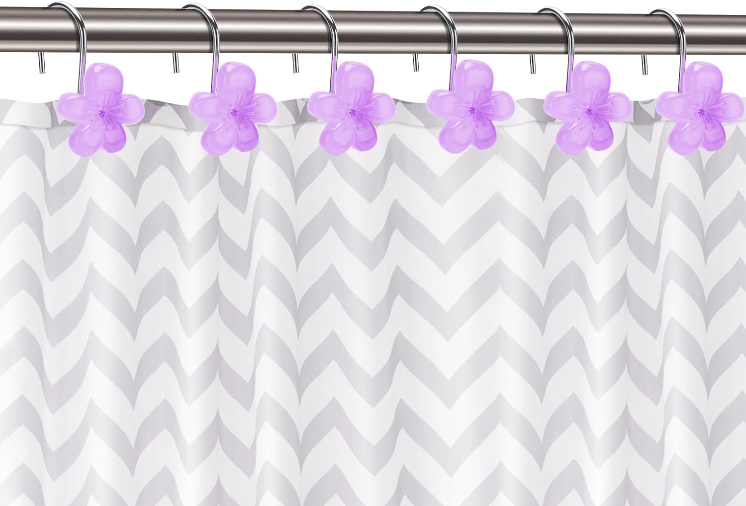 Flower Shower Curtain Hooks, Floral Themed Elegant Bathroom Decor, Curtain Hooks -Pack of 12