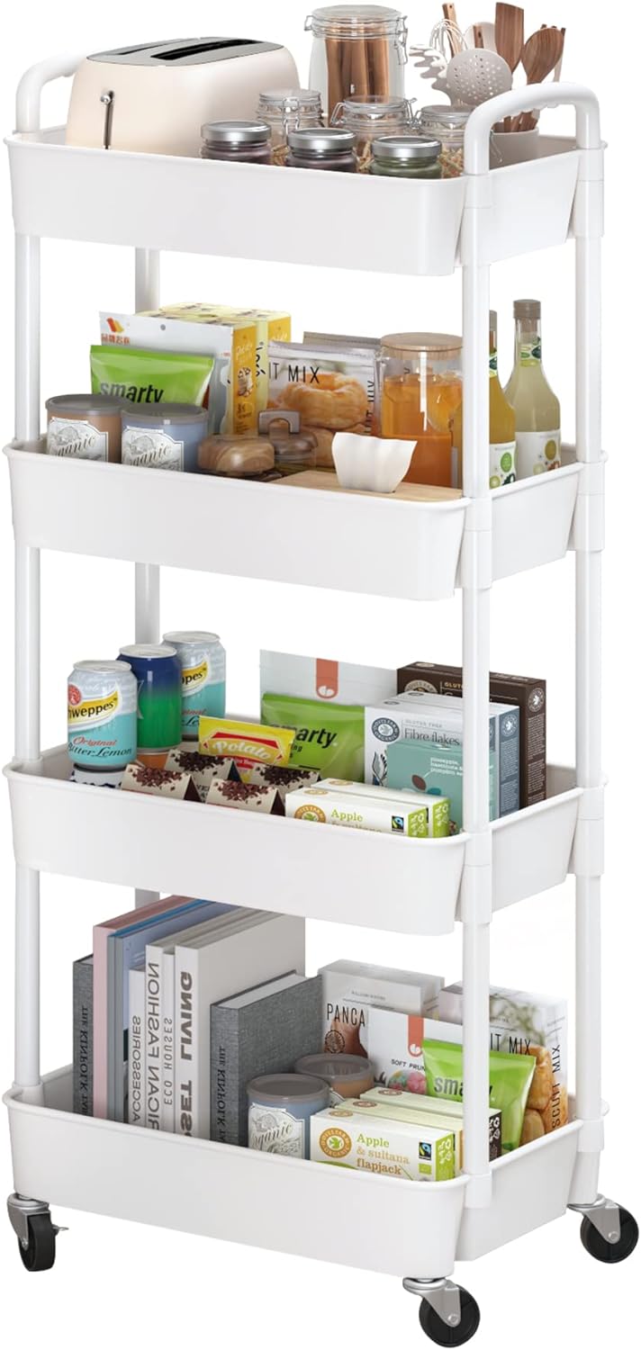 Plastic Rolling Utility Cart, Storage Trolley, Movable Storage Organizer, Storage Cart -3 Tier