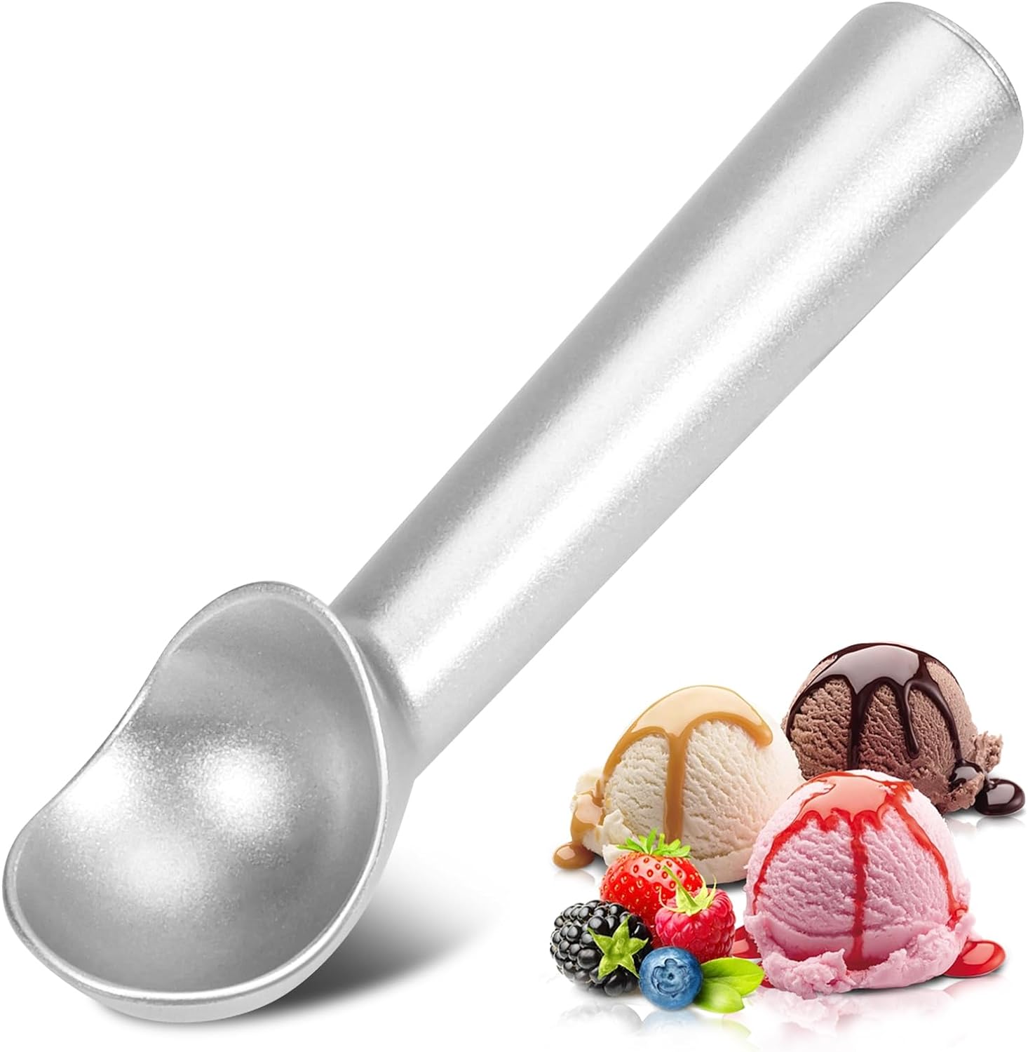 Ice Cream Scoop, Nonstick Anti-Freeze One Piece Aluminum Scooper Spoon, Heavy Duty Ice Cream Scooper, Durable Design, Easy Clean, Cookie Dough -7 inches