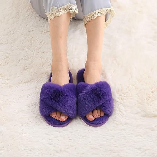 Women's Fuzzy Slippers, House Slippers, Open Toe Slippers