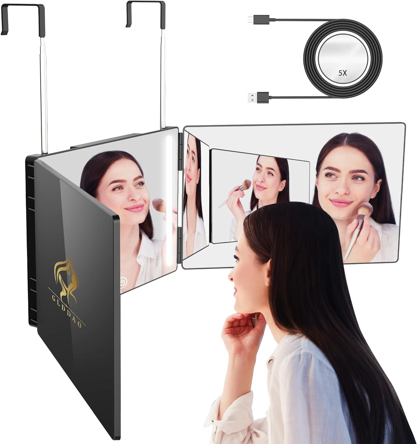 3 Way Mirror for Self Hair Cutting, Barber Mirrors, 3 Sided Makeup Mirror -360 Trifold