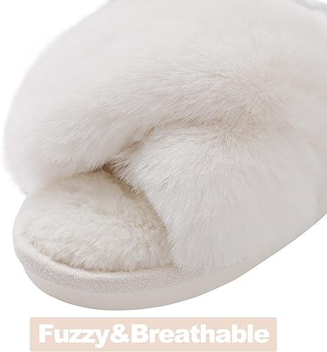 Women's Fuzzy Slippers, House Slippers, Open Toe Slippers