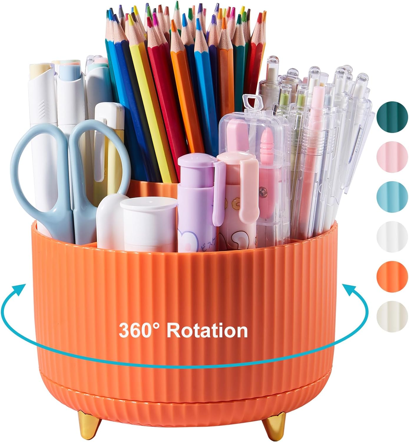 Desk Pencil Pen Holder, Rotating Desk Pen Organizers for Desk, Desktop Storage, Stationery Supplies for Office, School, Home -5 Slots