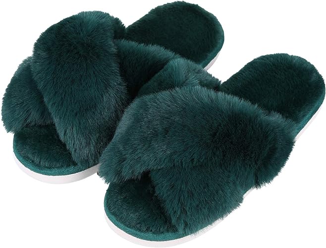 Women's Fuzzy Slippers, House Slippers, Open Toe Slippers