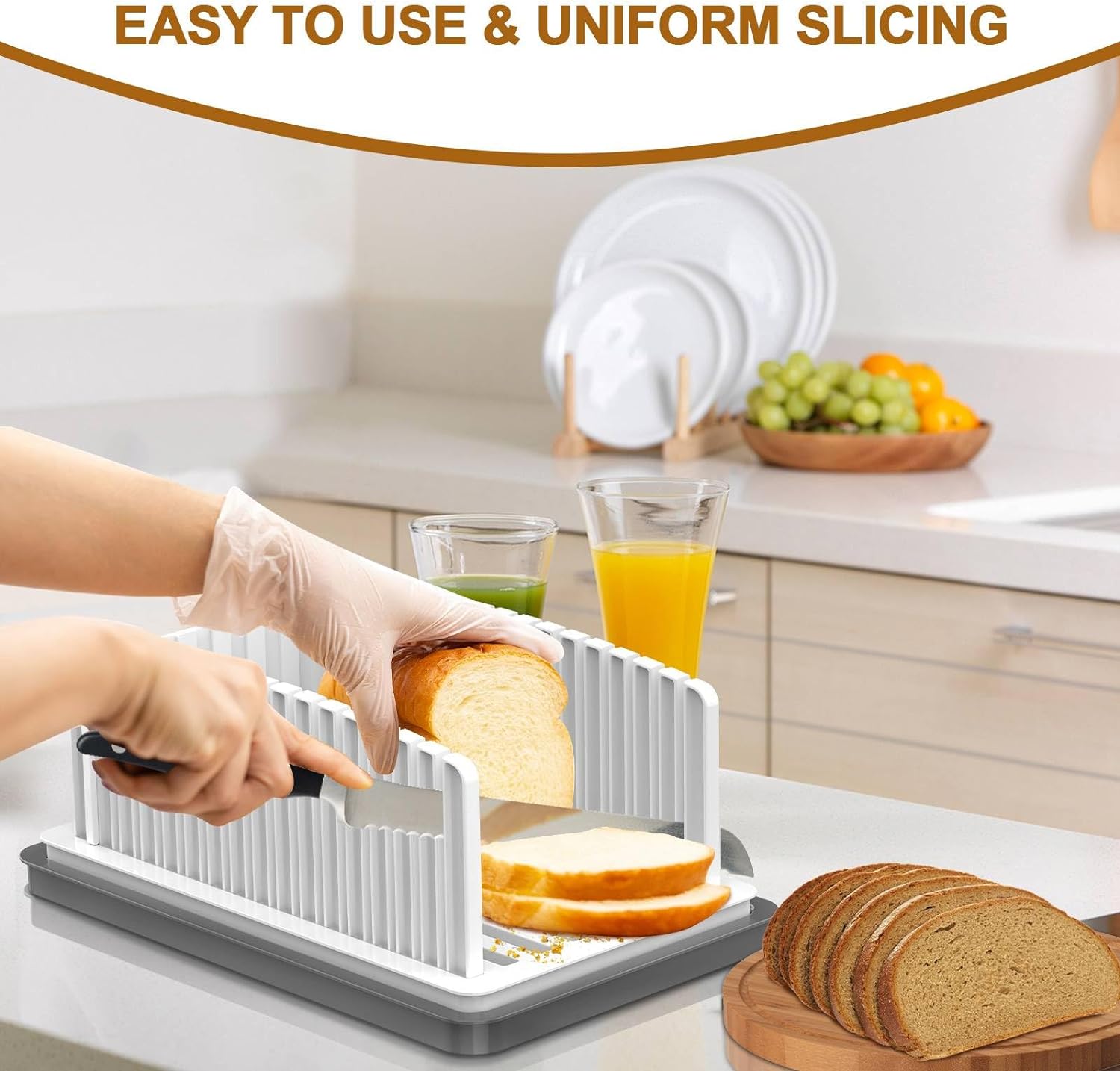 Bread Slicer, Foldable and Compact Bread Slicer, Bread Cutting Tray