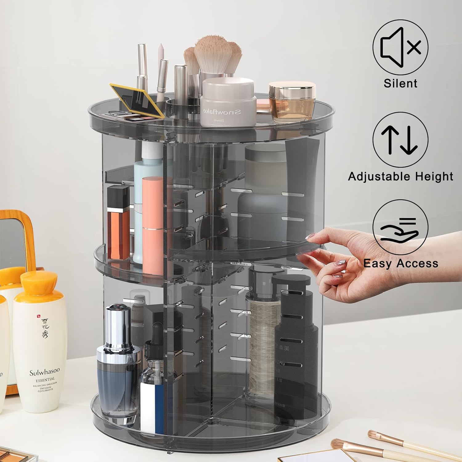 Rotating Makeup Organizer, Adjustable Layers Spinning Organizer, Cosmetic Display Case, Multi-Function Storage Carousel, Makeup Organizer, Makeup Holder, Makeup Stand