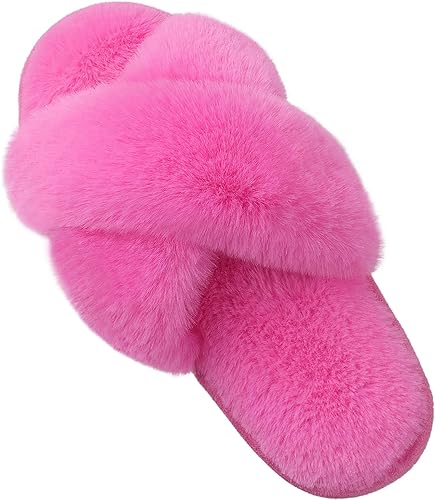 Women's Fuzzy Slippers, House Slippers, Open Toe Slippers