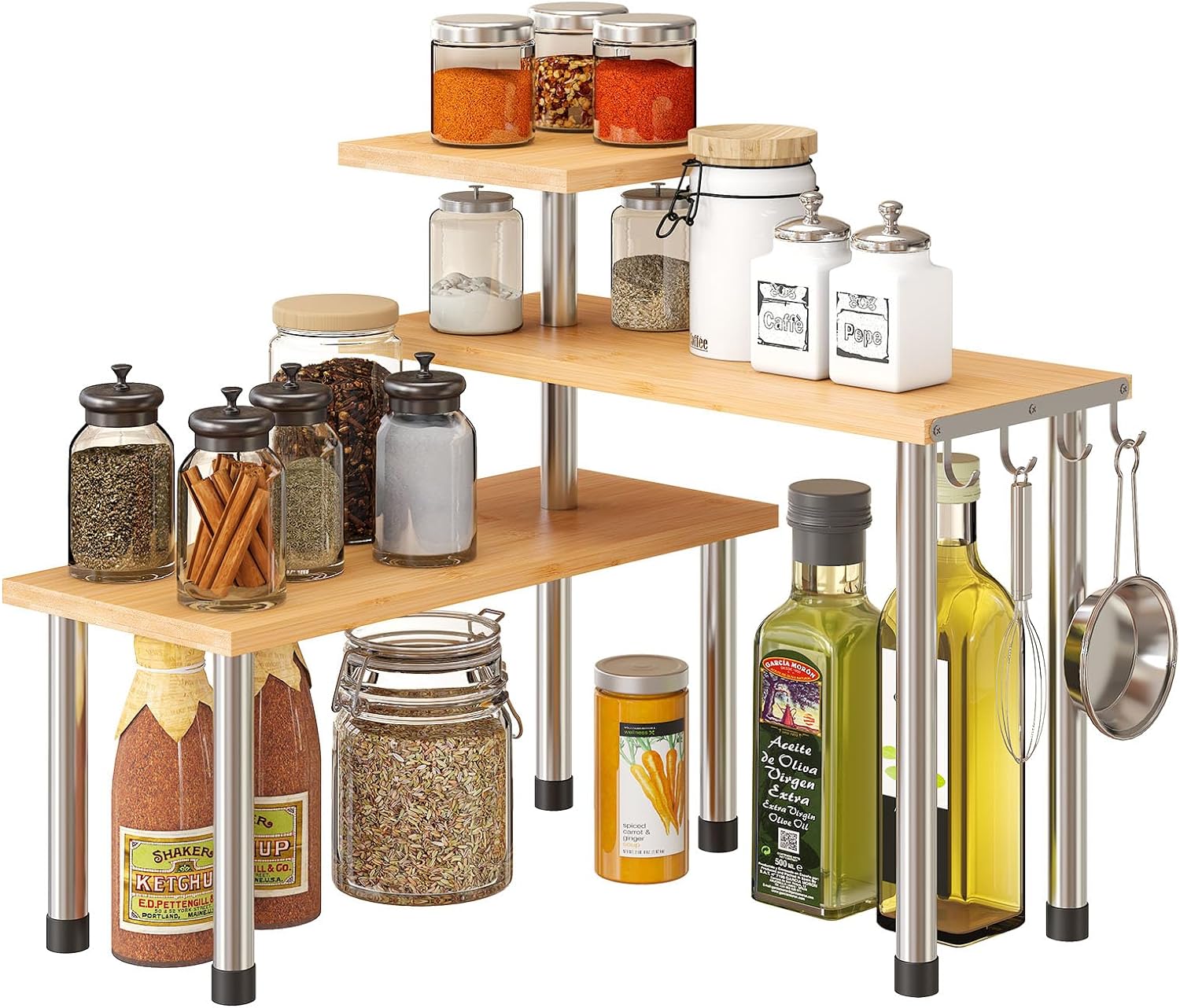 Organizer Tables, Organization, Moveable Corner Shelf for Kitchen, Bathroom , Spice Rack , Coffee Area, Dresser Table -3 Tier