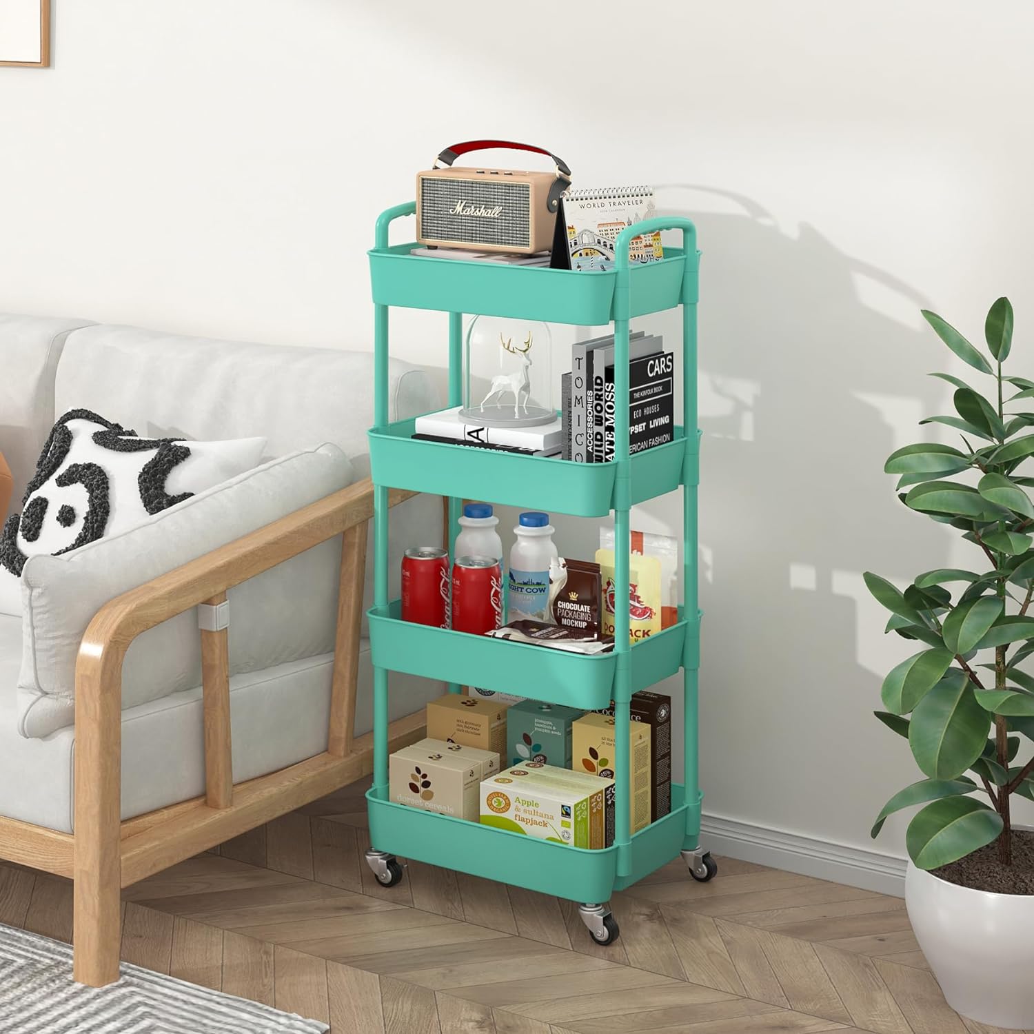 Plastic Rolling Utility Cart, Storage Trolley, Movable Storage Organizer, Storage Cart -3 Tier