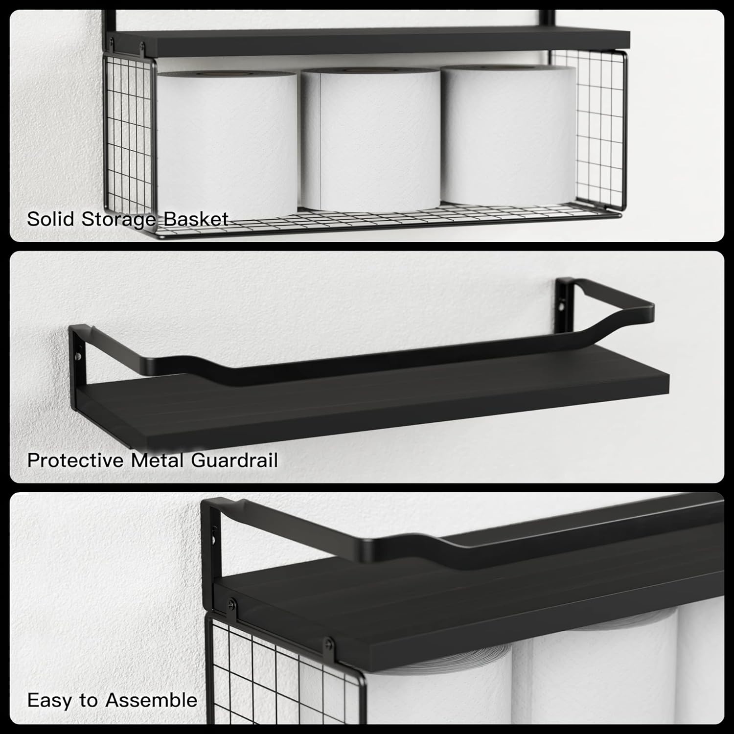 Floating Shelves with Wire Storage Basket, Bathroom Shelves, Wall Shelves