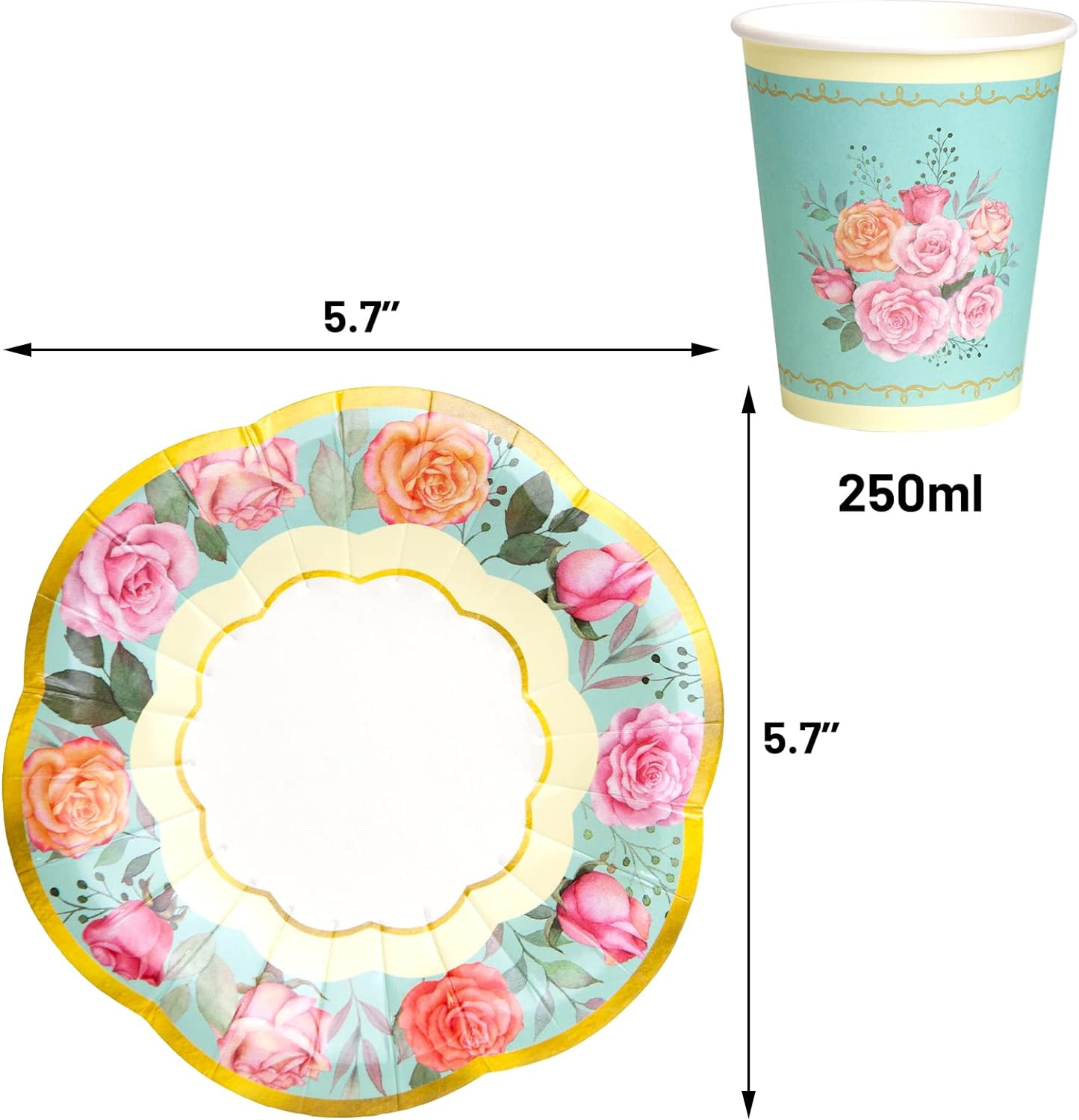 Tea Party Decorations, Paper Cups and Saucers, Disposable  Cups - 24 Sets