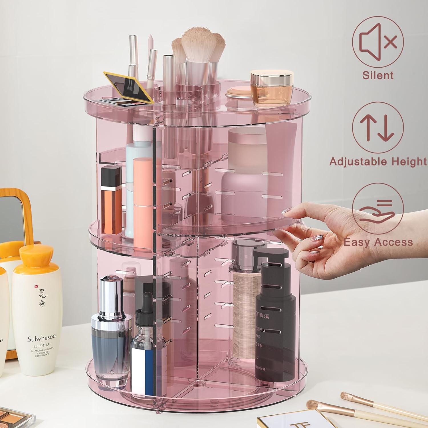 Rotating Makeup Organizer, Adjustable Layers Spinning Organizer, Cosmetic Display Case, Multi-Function Storage Carousel, Makeup Organizer, Makeup Holder, Makeup Stand