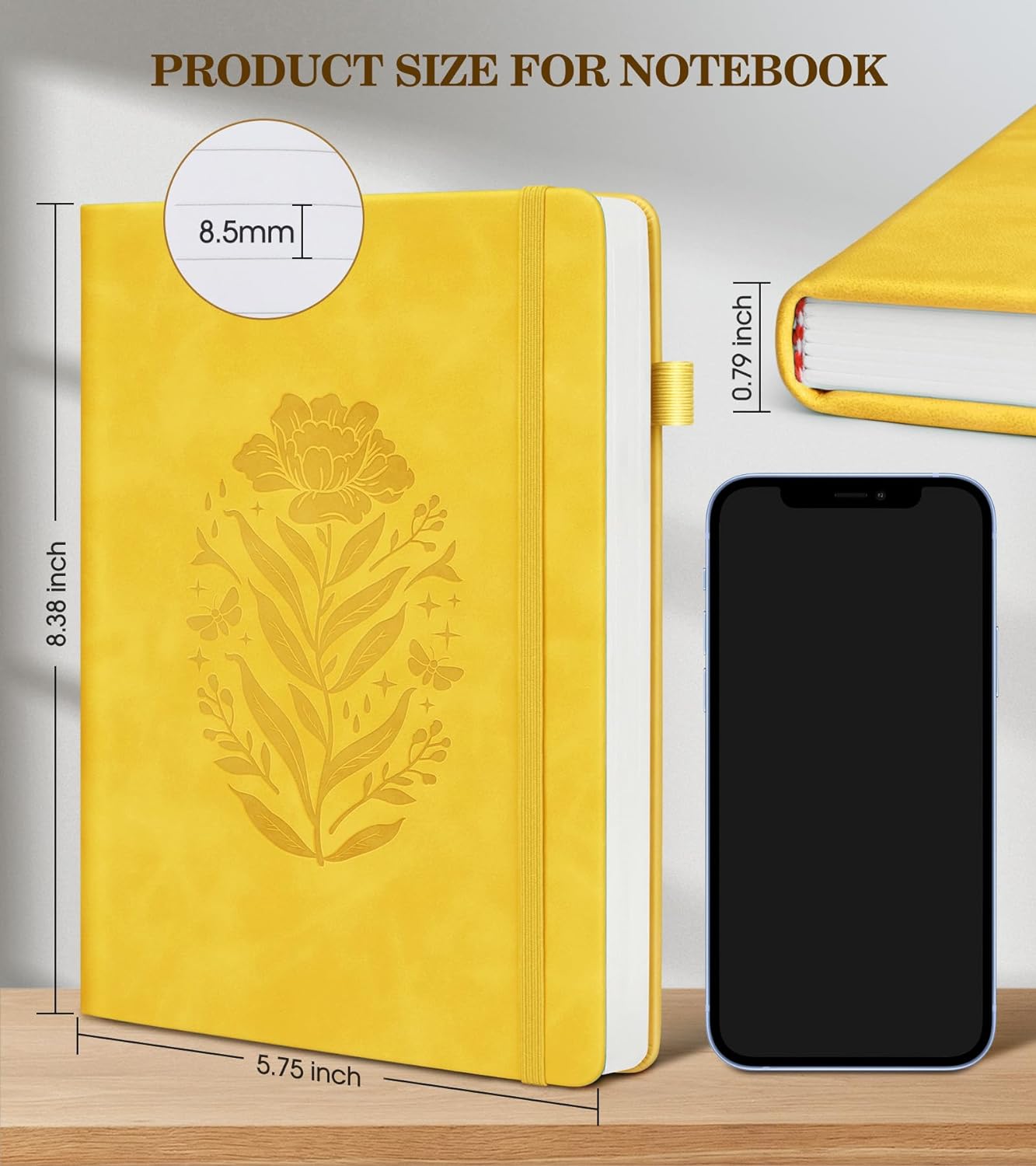 Journal Notebook, Hardcover Leather Journals for Writing, Writing Journal, College Notebook -5.75''X8.38'' (200 Pages-A5)