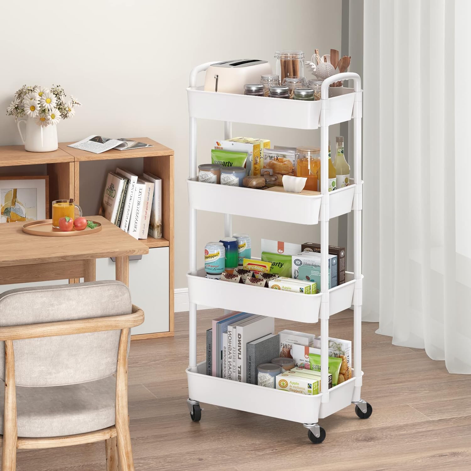 Plastic Rolling Utility Cart, Storage Trolley, Movable Storage Organizer, Storage Cart -3 Tier