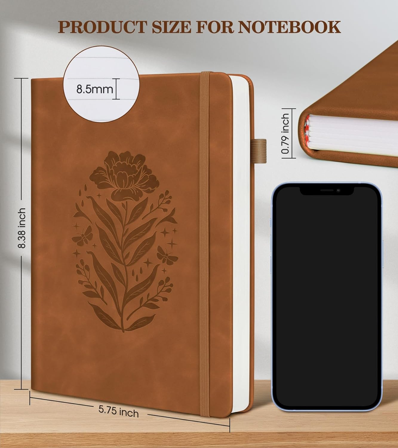 Journal Notebook, Hardcover Leather Journals for Writing, Writing Journal, College Notebook -5.75''X8.38'' (200 Pages-A5)