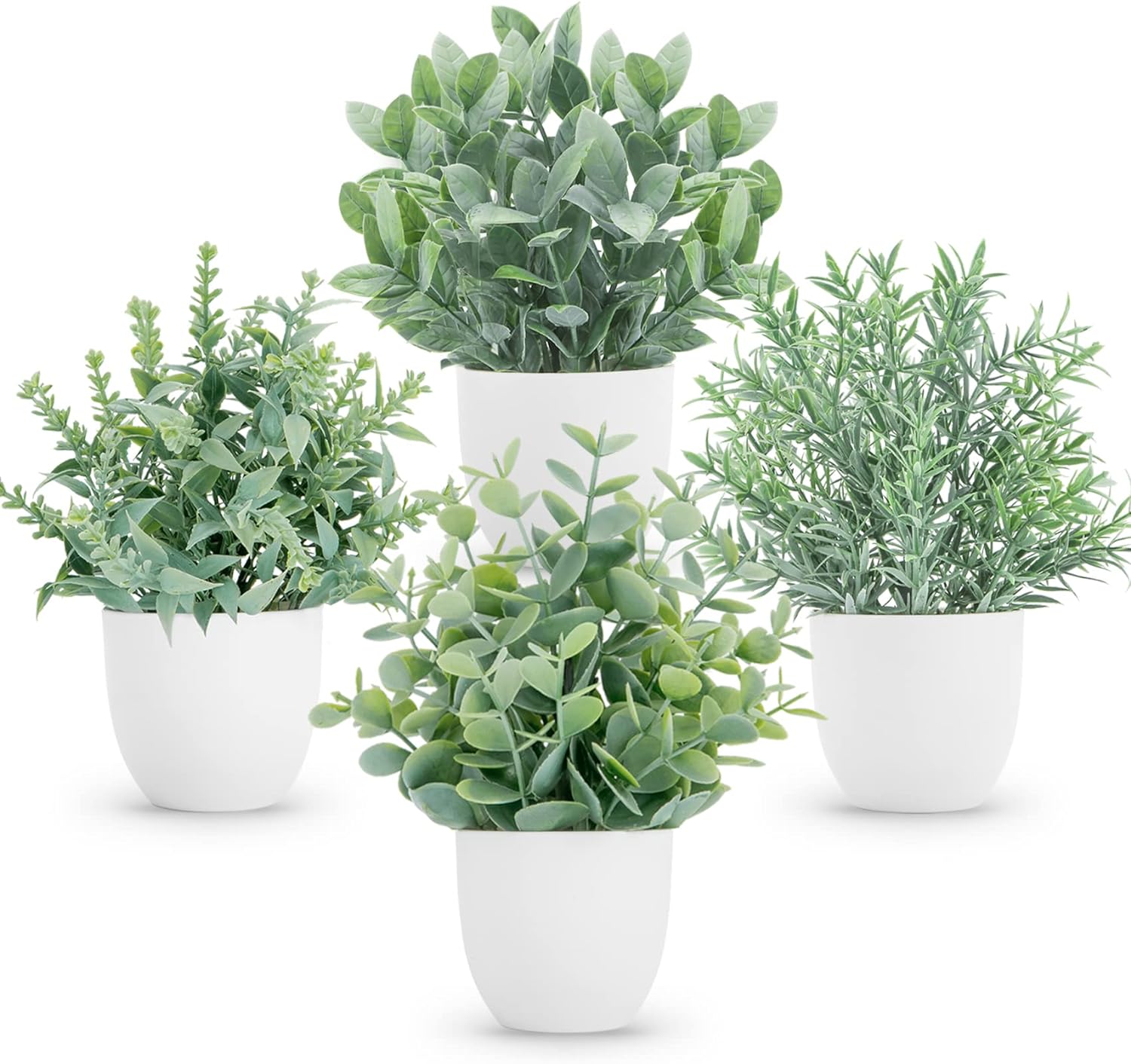 Faux Plants Indoor,  Mini Artificial Plants, Fake Plants for Home, Office, Shelf, Farmhouse Bathroom- 4 Packs