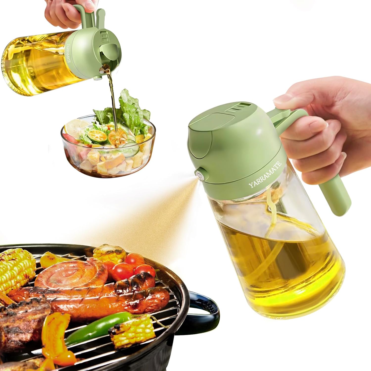 Oil Sprayer, Oil Dispenser Bottle, Glass Oil Bottle, Oil Spray Bottle, Food-grade Oil Mister for Air Fryer, Salad, Frying, BBQ -17oz/500ml (2 in 1)