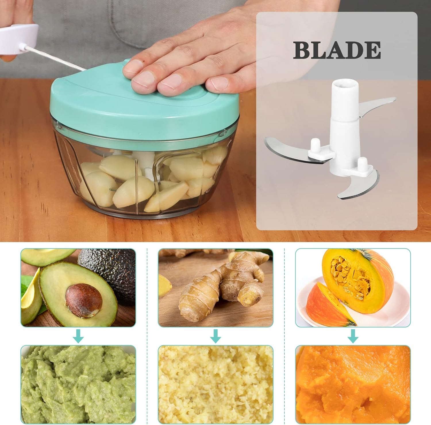 Manual Food Chopper, Vegetable Cutter, Chopper, Hand String Chopper, Smoothie Blender -900ml