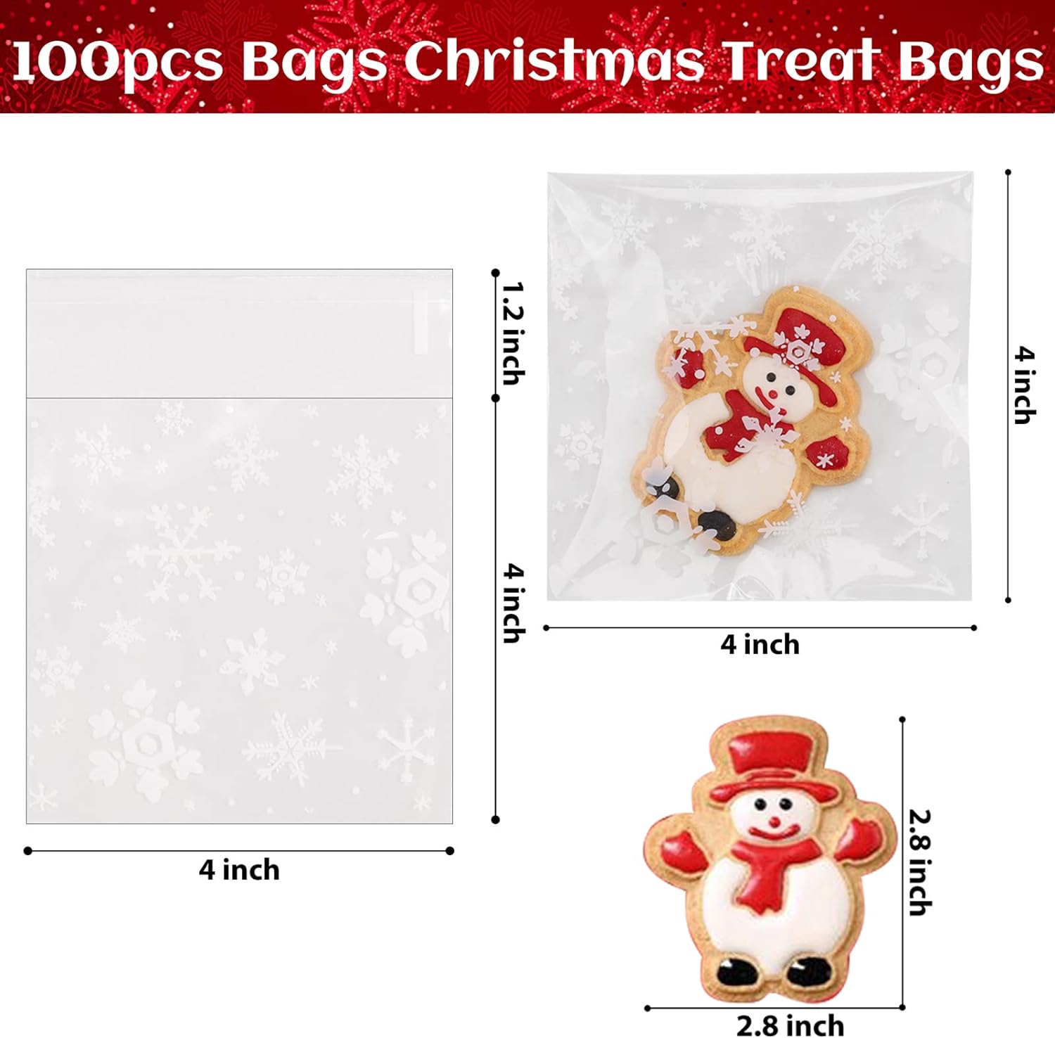 Self Sealing Cellophane Bags, Cookie Bags, Gift Giving Treat Bags, Gift Bag -Pack of 200 (4