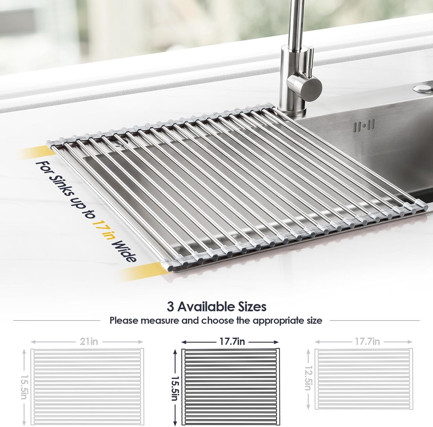 Roll-Up Dish Drying Rack, Silicone Edges, Foldable Kitchen Rack, Heat Resistant, Food Safe for Dishes, Cookware -Supports up to 70 lbs