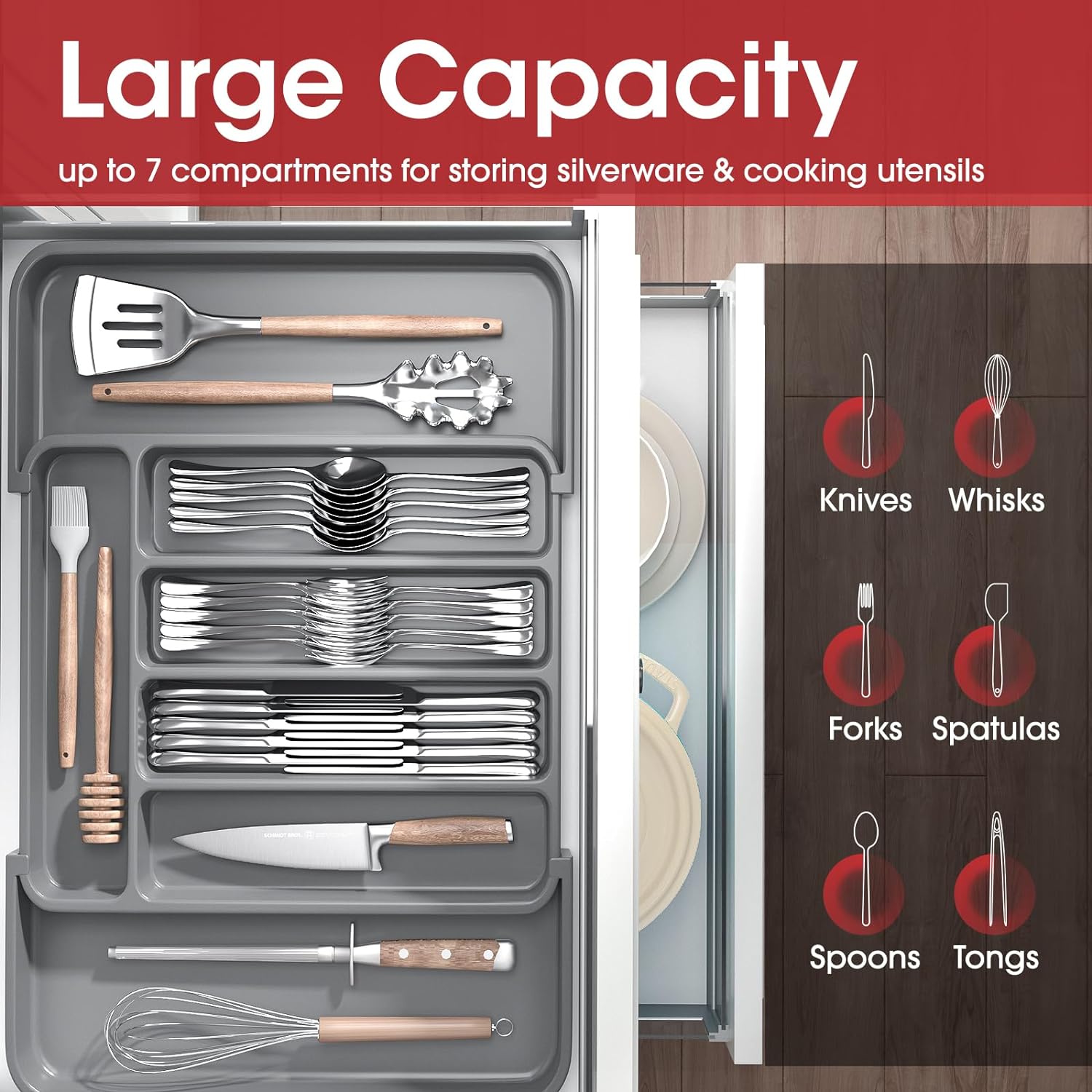 Silverware Organizer, Expandable Kitchen Drawer Organizer, Adjustable Utensil Organizer, Cutlery Drawer Organizer, Multipurpose Kitchen Organizer